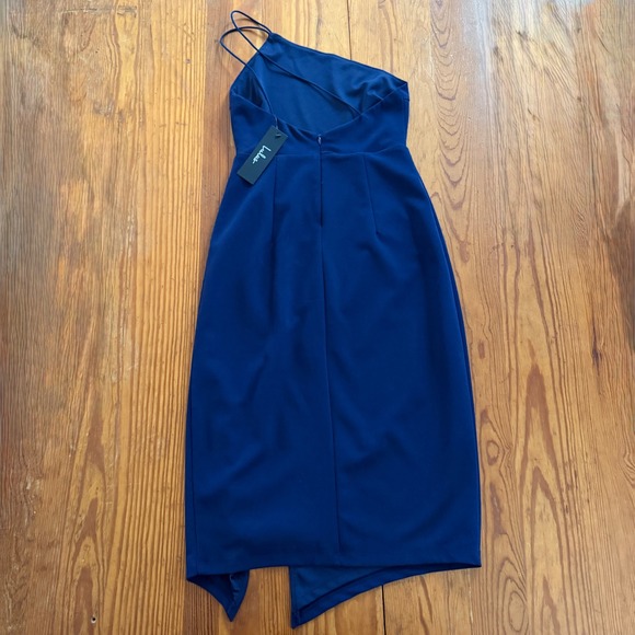 Lulus Midi Dress XS Navy Blue One Shoulder Asymmetrical 21D1017 Cocktail Wedding - Picture 4 of 7